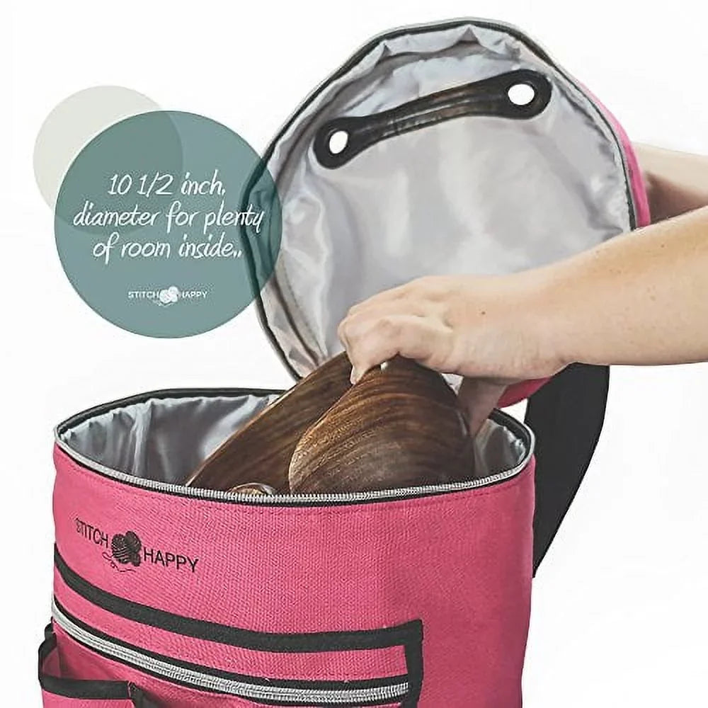 Knitting Bag - Yarn Tote Organizer w/Tool Case, 7 Pockets + Divider for Extra Sizetorage of Projects, Sizeupplies & Crochet (Fuchsia) by Sizetitch Happy