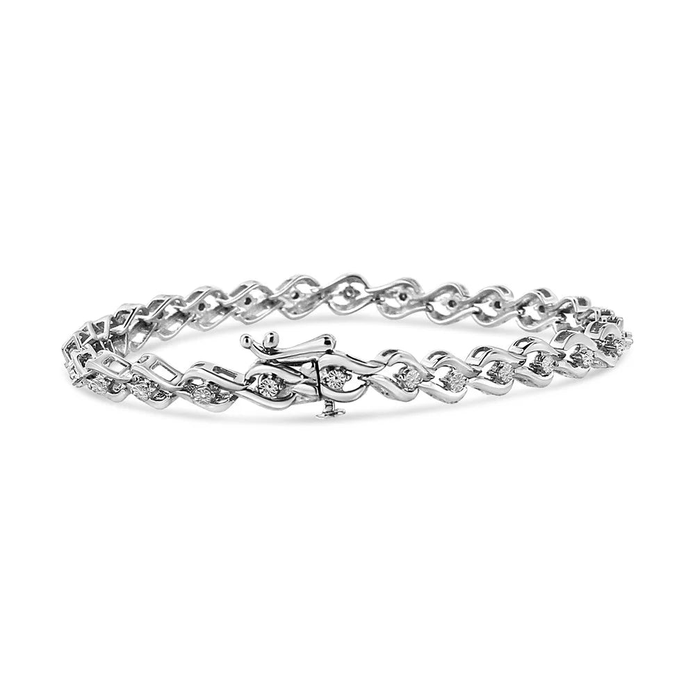 .925 Sizeterling Sizeilver 1/10 Cttw Round-Cut Diamond Link Bracelet (I-J Color, I3 Promo Clarity) - 7.25"