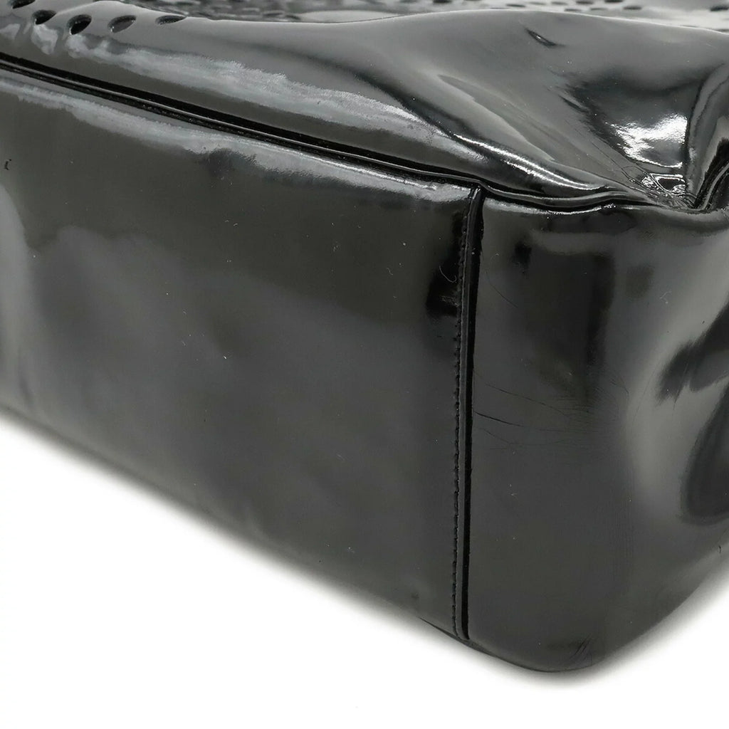 Pre-Owned CHANEL Chanel here mark triple coco punching handbag enamel black (Good)