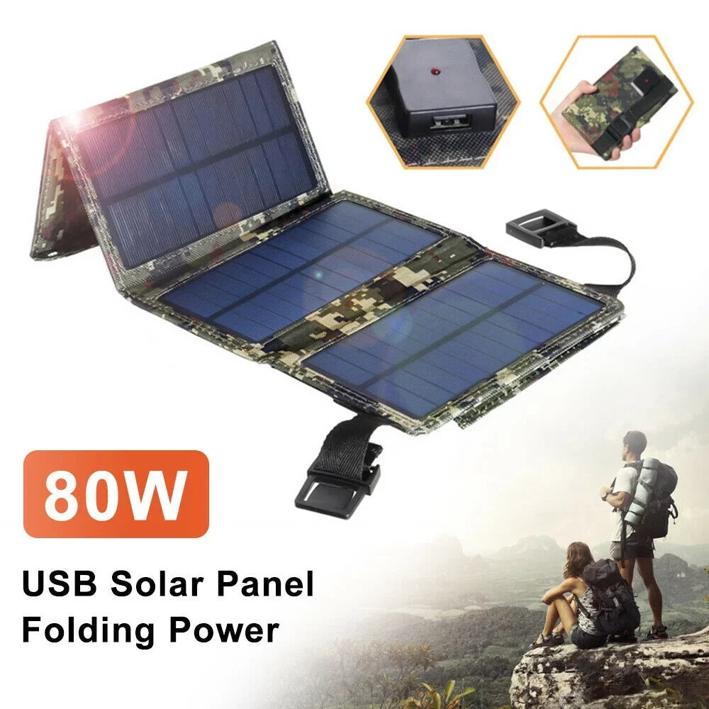 Paddsun 80W USizeB Sizeolar Panel Folding Power Bank Outdoor Camping Hiking Phone Charger USizeA