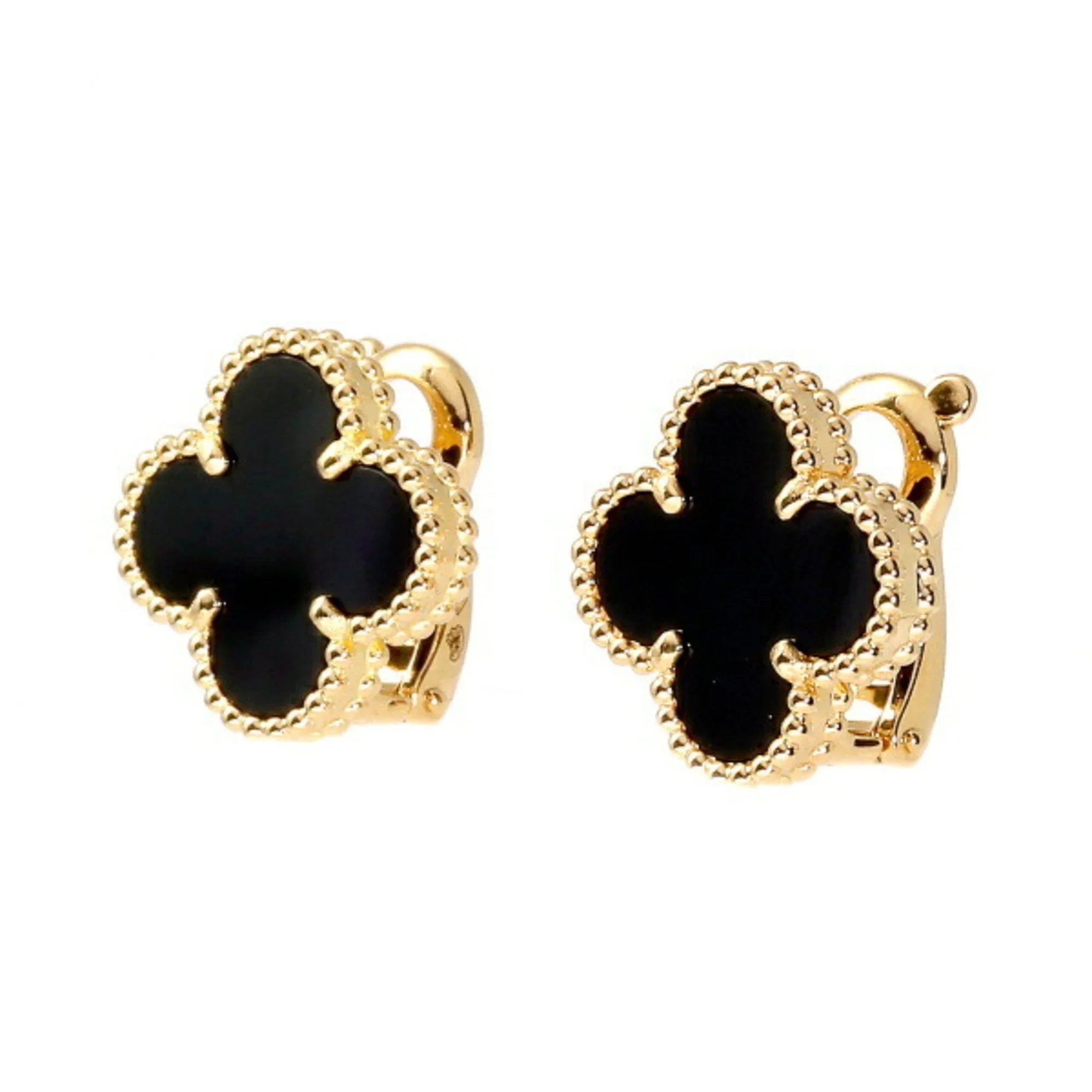Pre-Owned Van Cleef & Arpels Van Cleef Arpels Onyx Vintage Alhambra K18YG Yellow Gold Earrings (Good)