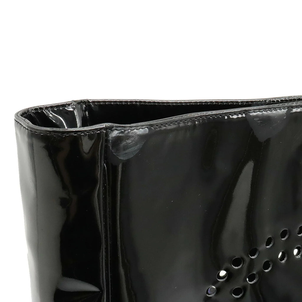 Pre-Owned CHANEL Chanel here mark triple coco punching handbag enamel black (Good)