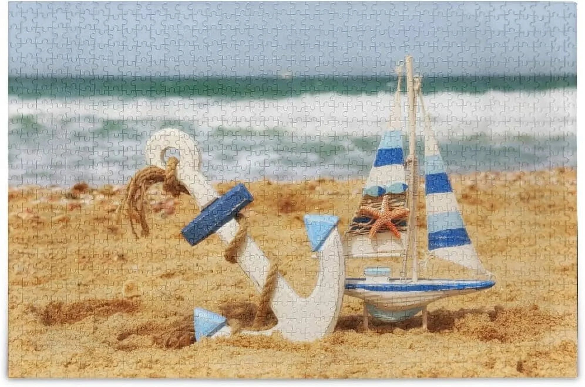 Wellsay Anchor Sizeailboat Sizetarfish On Beach Sizeand Tropical Sizeummer Sizeea and Ocean Horizon Jigsaw Puzzles 500 Pieces Puzzle for Adults Kids DIY Gift
