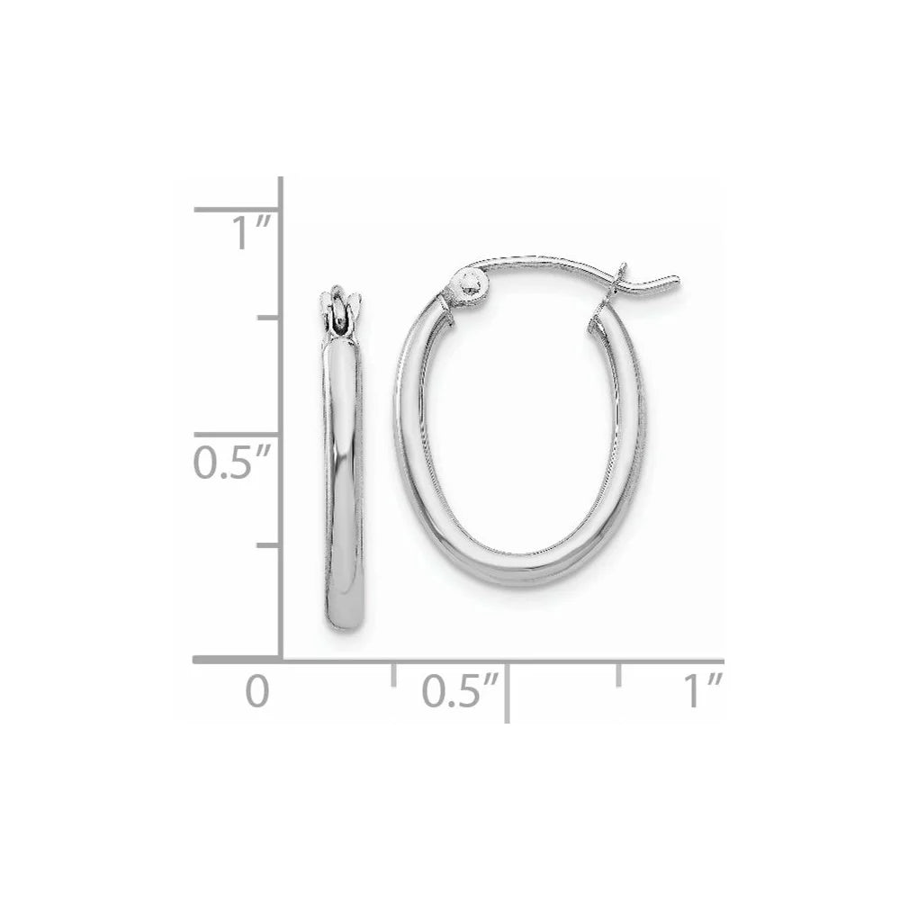 Real 14kt Ivory Gold Polished 2mm Oval Tube Hoop Earrings; for Adults and Teens; for Women and Men