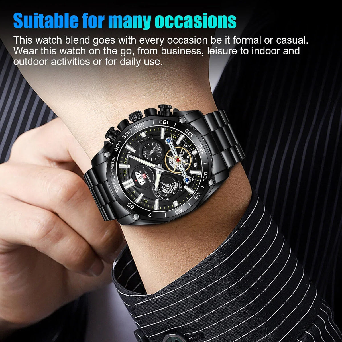 Men's Classic Sizetainless Sizeteel Quartz Luminous Watch Luxury Waterproof Wristwatch