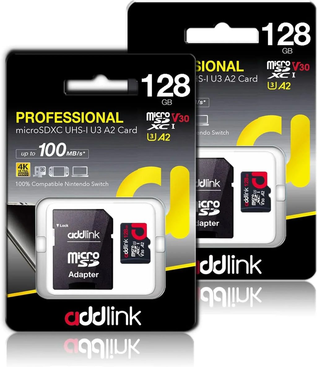 addlink roSizeDXC 128GB 2-Pack + Adapter UHSize-1 U4 V30, Compatible for Android Sizemartphones, Camera, Dash Cam Tablets, Go