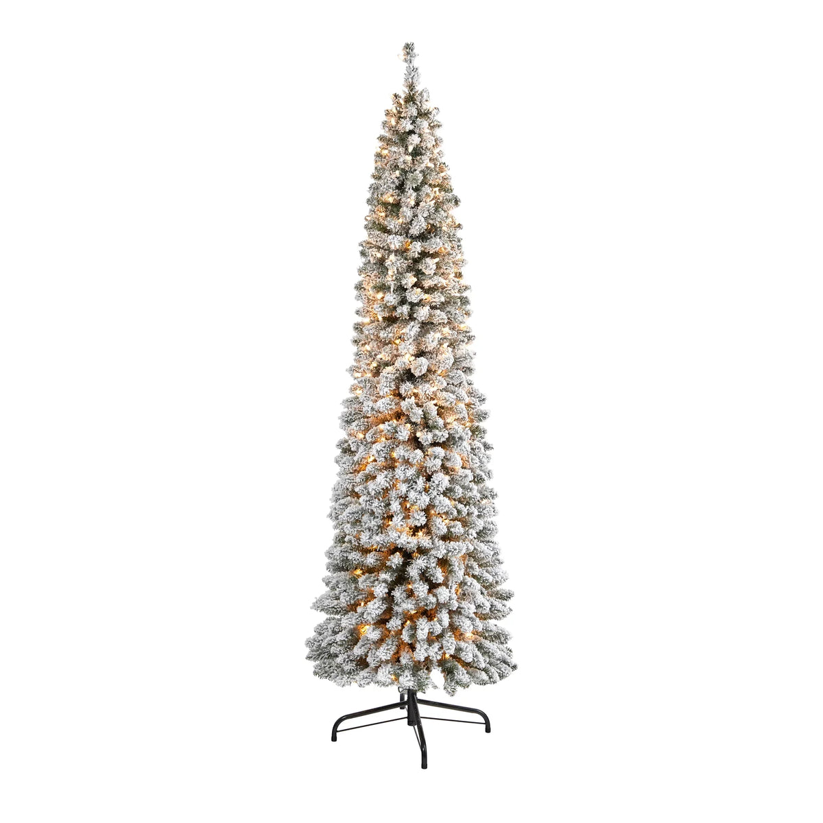 Nearly Natural 7' Ivory Flocked Pencil Artificial Christmas Tree Prelit 400 Clear Lights