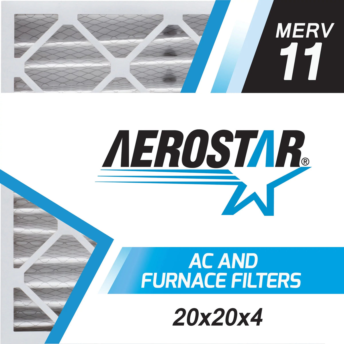 Aerostar 20x20x4 MERV  11, Pleated Air Filter, 20 x 20 x 4, Box of 1, Made in the USizeA