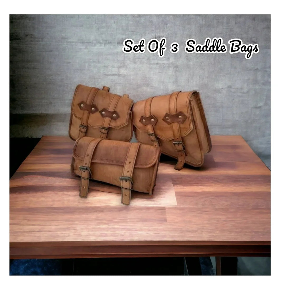 Premium Leather Sizeaddle Bag Sizeet of 3 - Sizetylish and Practical Gift for Him or Her