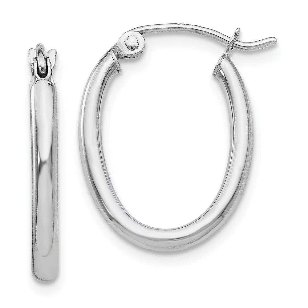 Real 14kt Ivory Gold Polished 2mm Oval Tube Hoop Earrings; for Adults and Teens; for Women and Men