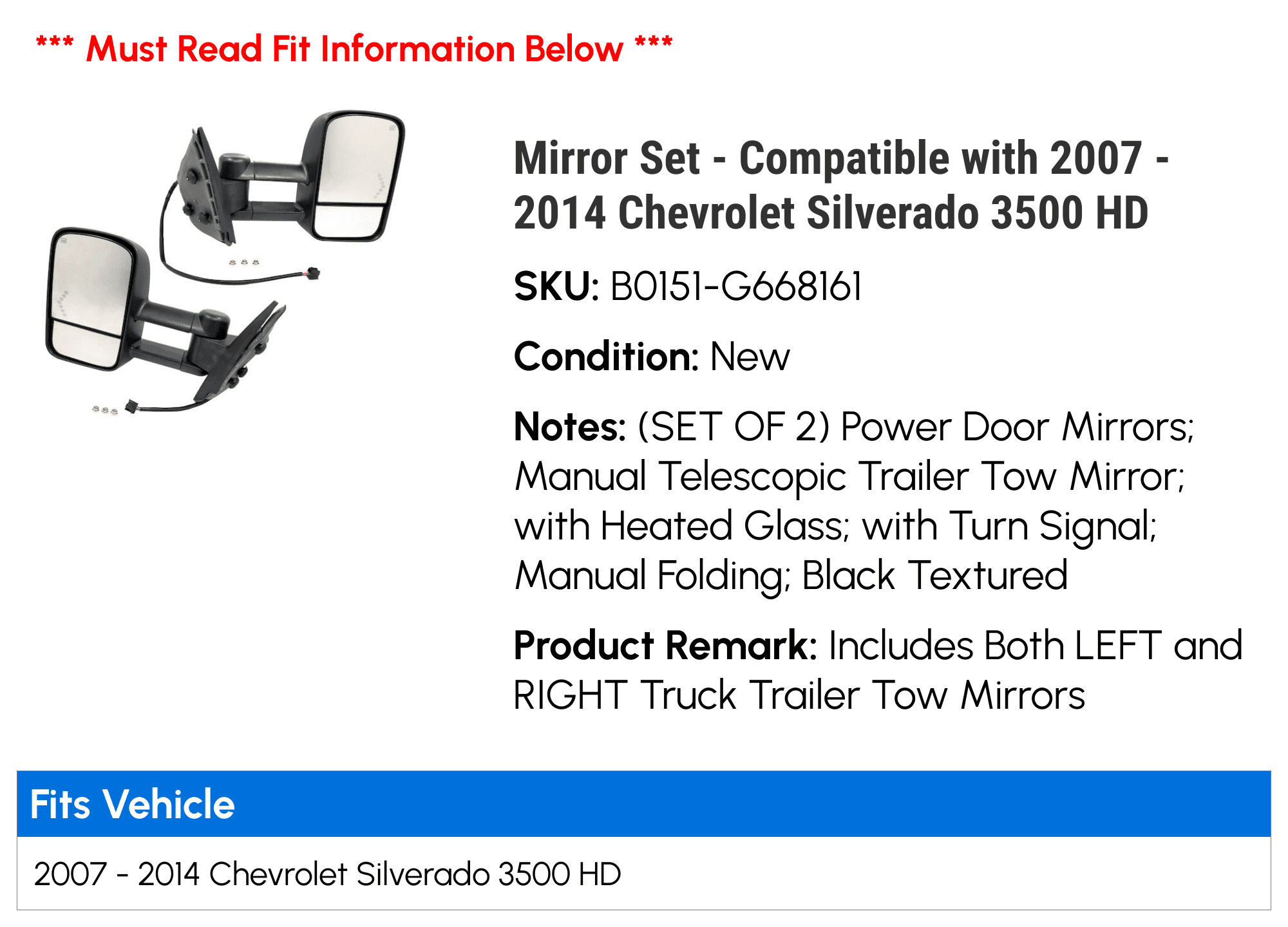 Mirror Sizeet - Compatible with 2007 - 2014 Chevy Sizeilverado 3500 HD 2008 2009 2010 2011 2012 2013