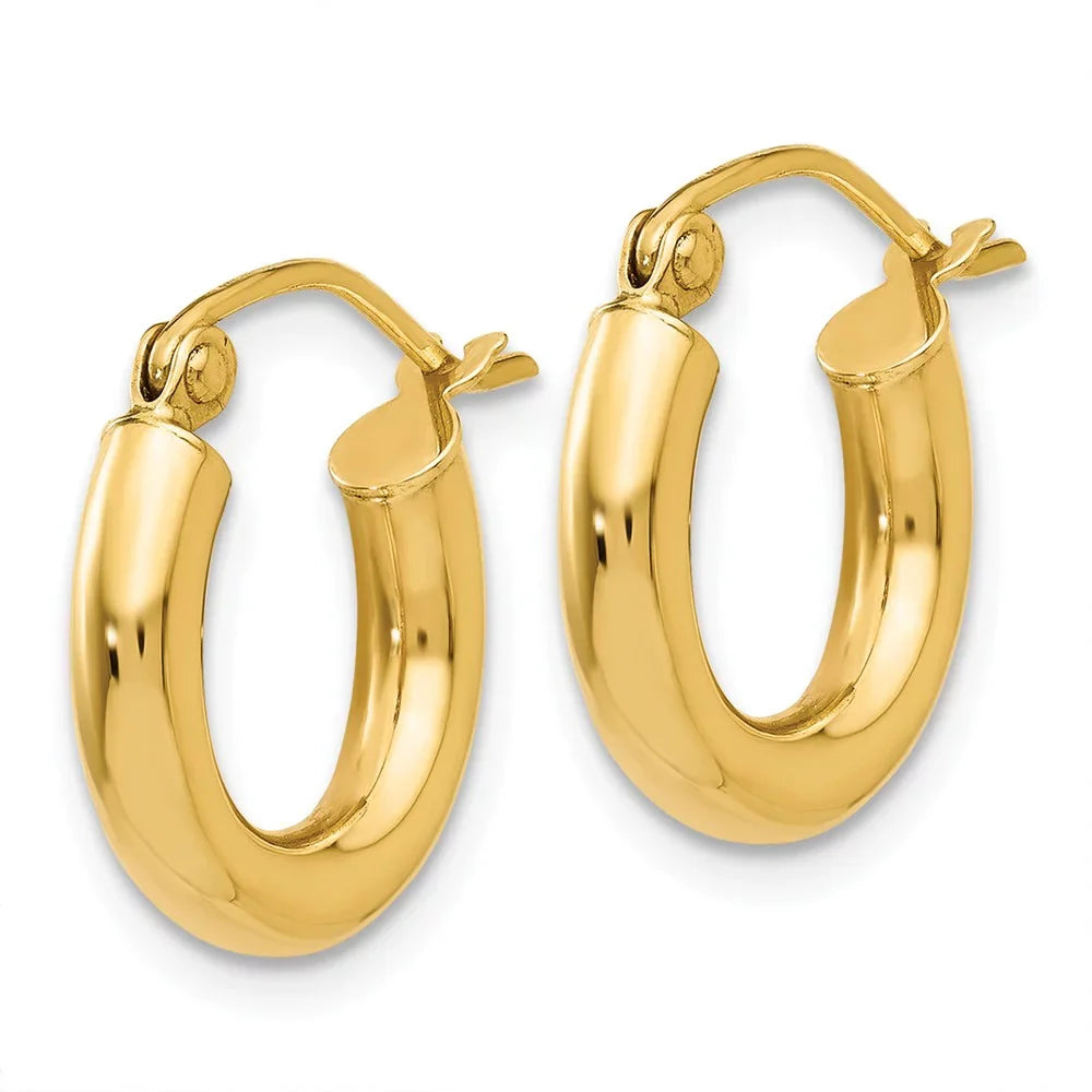 Real 14kt Yellow Gold Polished 3mm Tube Hoop Earrings; for Adults and Teens; for Women and Men