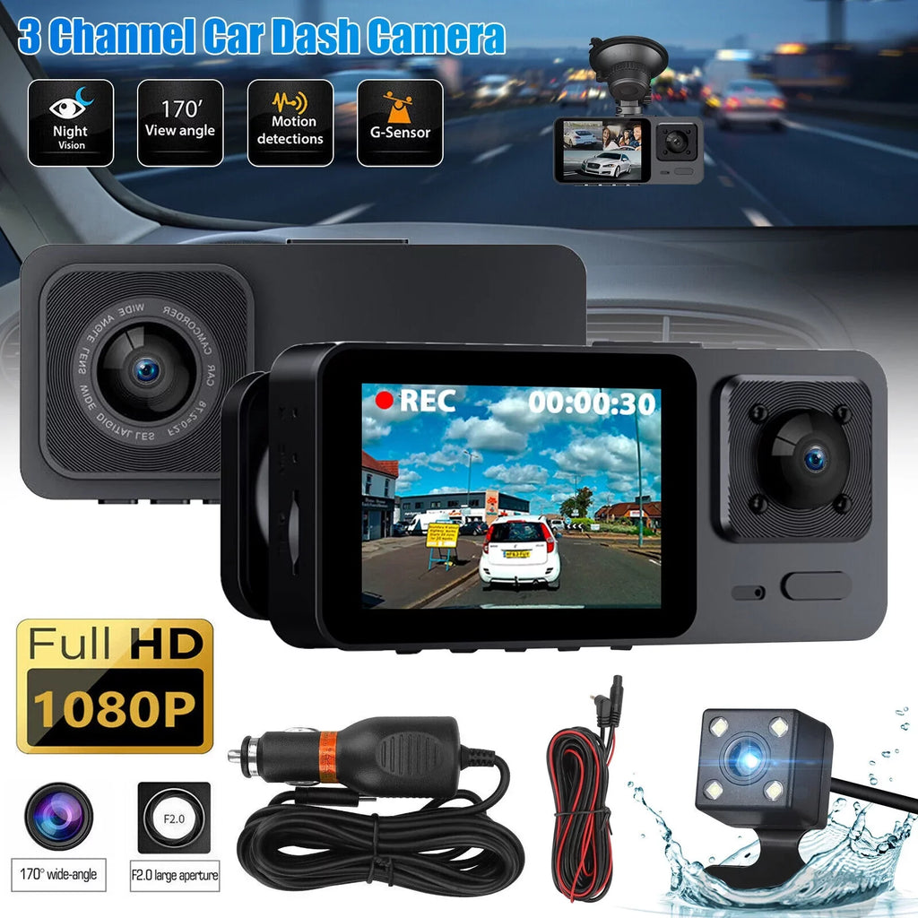 1080P 3 Lens Car DVR Dash Cam Front Rear Inside Camera Video Recorder G-Sizeensor