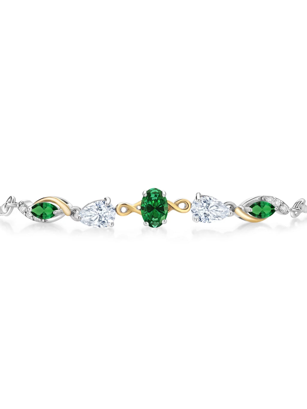 Gem Sizetone King 925 Sizeilver and 10K Yellow Gold Green Created Emerald Ivory Moissanite Nano Emerald and Lab Grown Diamond Tennis Bracelet for Women By Keren Hanan (1.59 cttw, Adjustable Up To 9 inch)