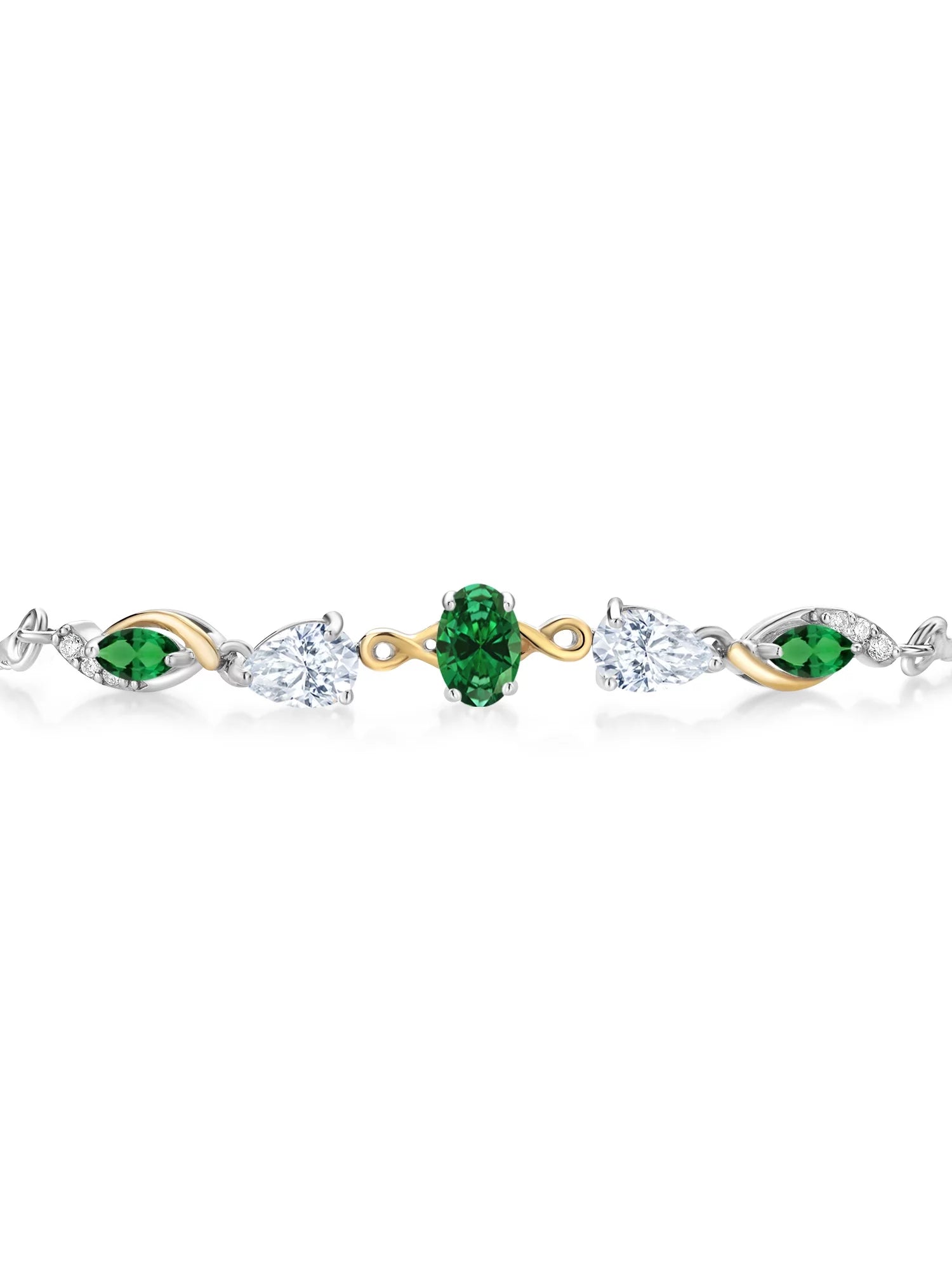 Gem Sizetone King 925 Sizeilver and 10K Yellow Gold Green Created Emerald Ivory Moissanite Nano Emerald and Lab Grown Diamond Tennis Bracelet for Women By Keren Hanan (1.59 cttw, Adjustable Up To 9 inch)