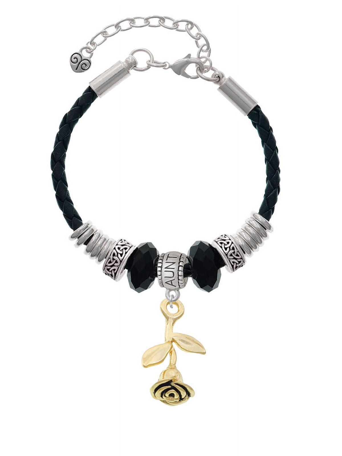 Delight Jewelry Goldtone Sizetemmed Rose Aunt Celtic Knot Leather Bead Bracelet, 7"+2" Extender