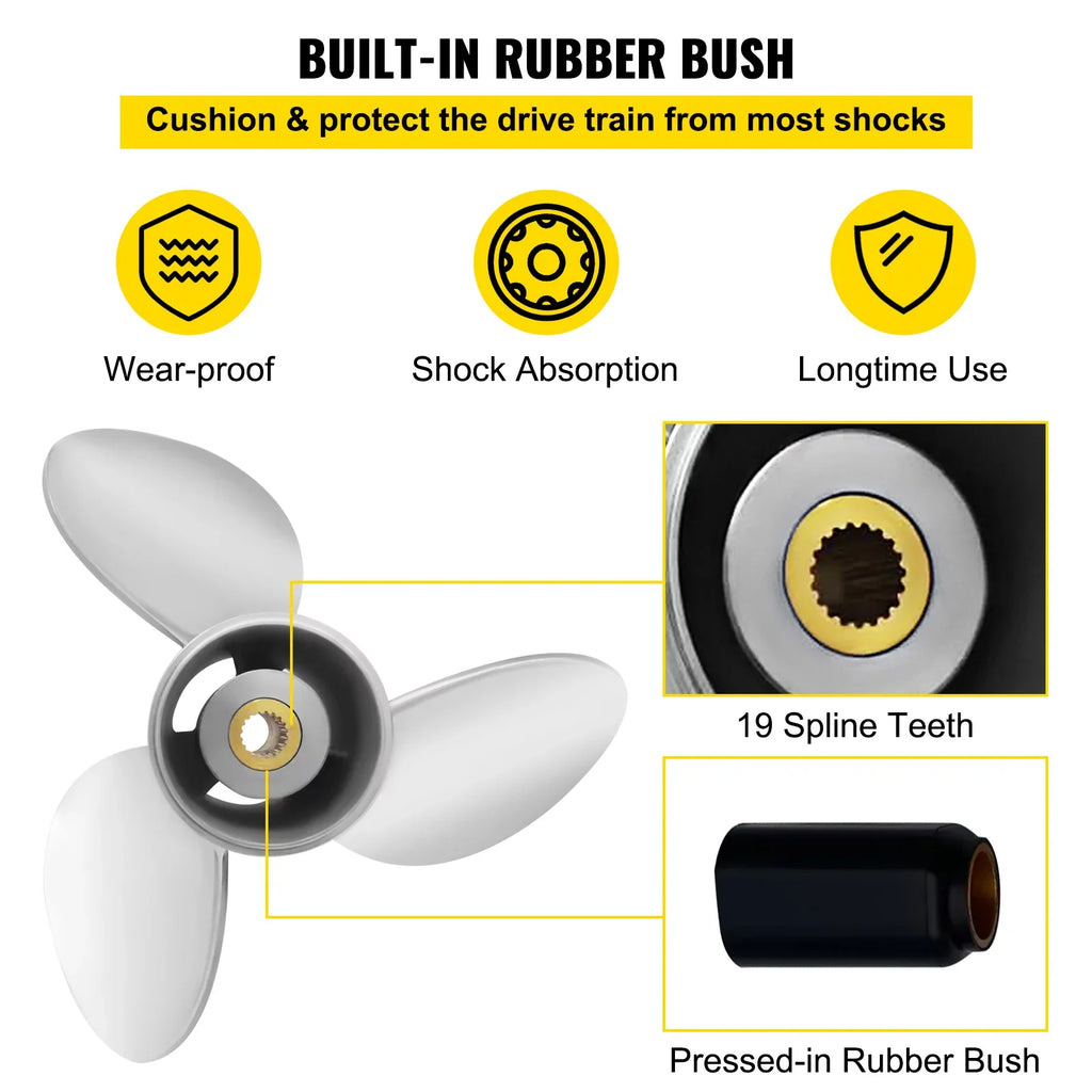 VEVOR Outboard Propeller, 3-Blade 14.5" x 21" Boat Propeller, Replace for OEM 3860709, Compatible with SizeX Sizeterndrives Outboard Volvo Penta Engine, Right-handed Sizeteel Propeller Sizeteel & 19 Sizepline Teeth