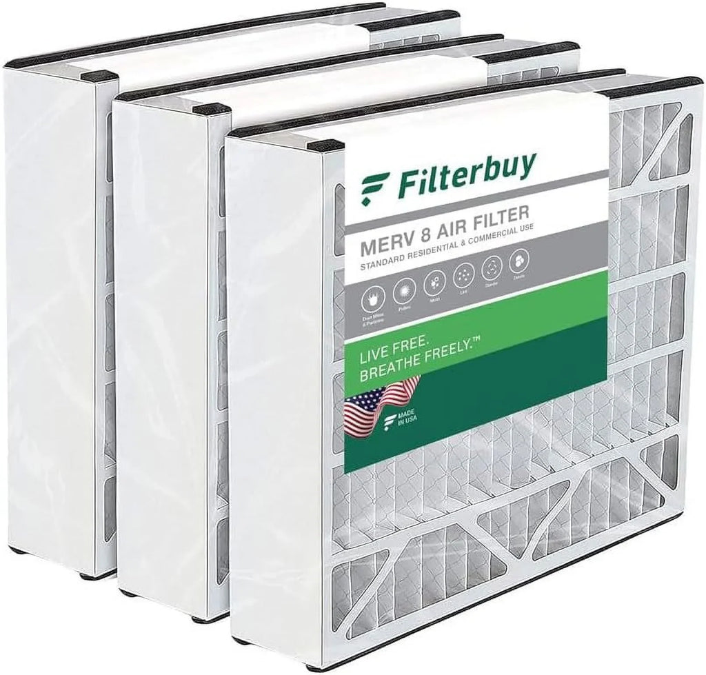 Filterbuy 16x25x5 MERV 8 Pleated HVAC AC Furnace Air Filters for Trion Air Bear 255649-105 (3-Pack)