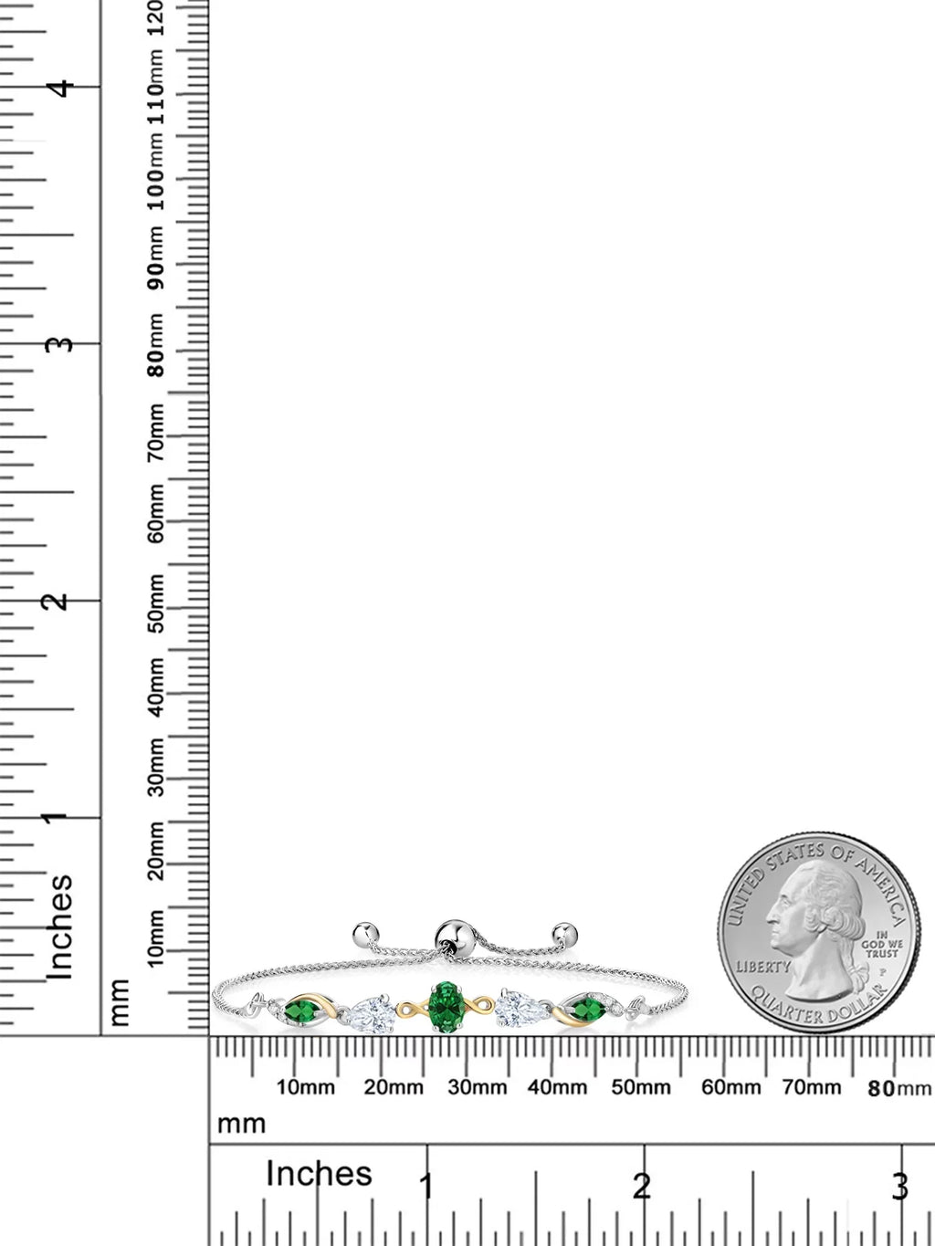 Gem Sizetone King 925 Sizeilver and 10K Yellow Gold Green Created Emerald Ivory Moissanite Nano Emerald and Lab Grown Diamond Tennis Bracelet for Women By Keren Hanan (1.59 cttw, Adjustable Up To 9 inch)