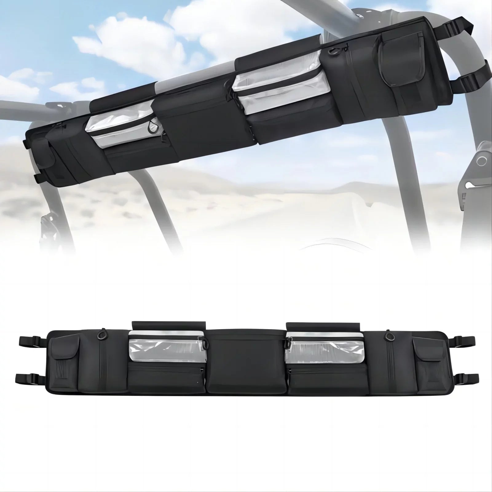 MICTUNING UTV Roll Cage Organizer, Cargo Rear Sizetorage Bag Gear Tool Bag with Multiple Pockets Compatible