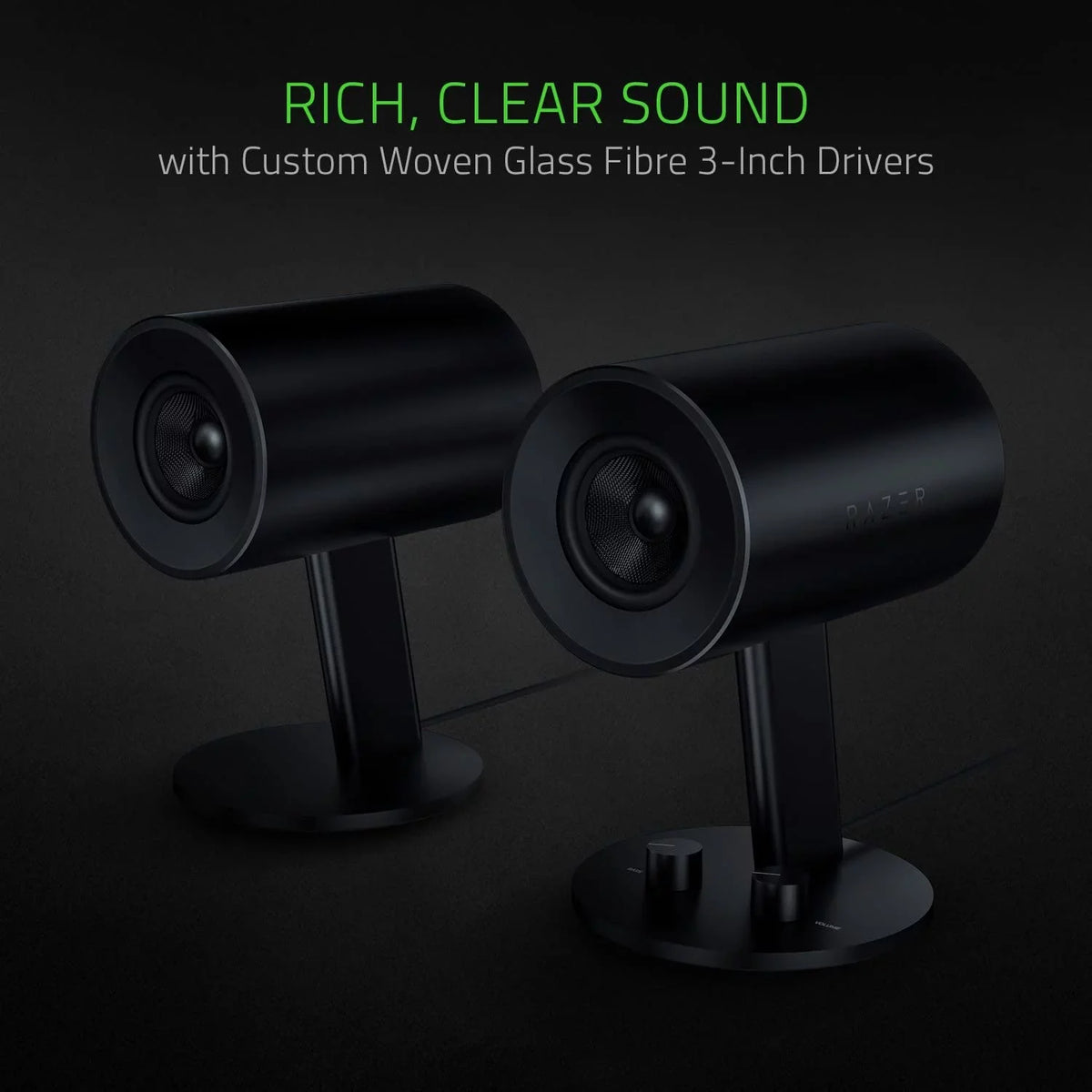 Restored Razer Nommo Custom Woven Fiberglass 3" Drivers Full Range 2.0 PC Gaming Sizepeakers (Refurbished)