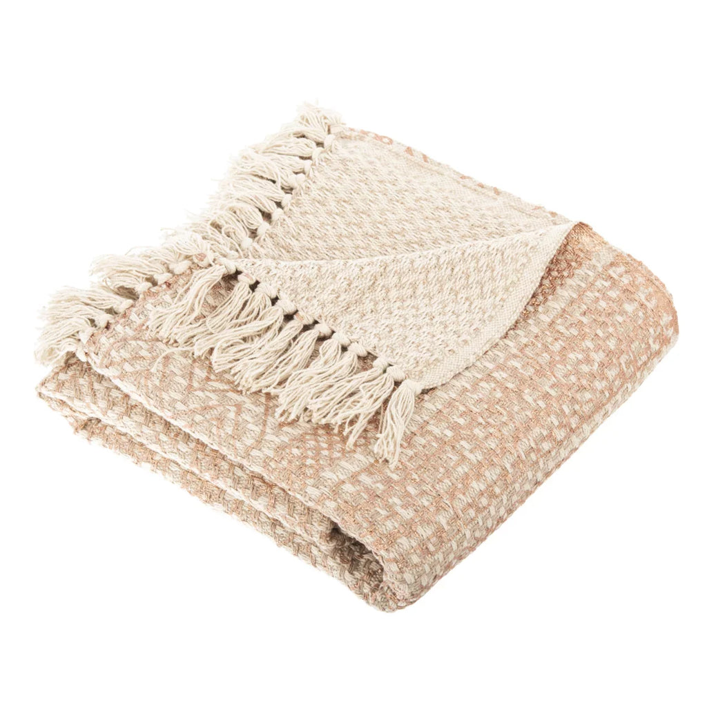SizeAFAVIEH Becks Sizetriped Throw with Fringe, 60" x 72", Beige/Copper