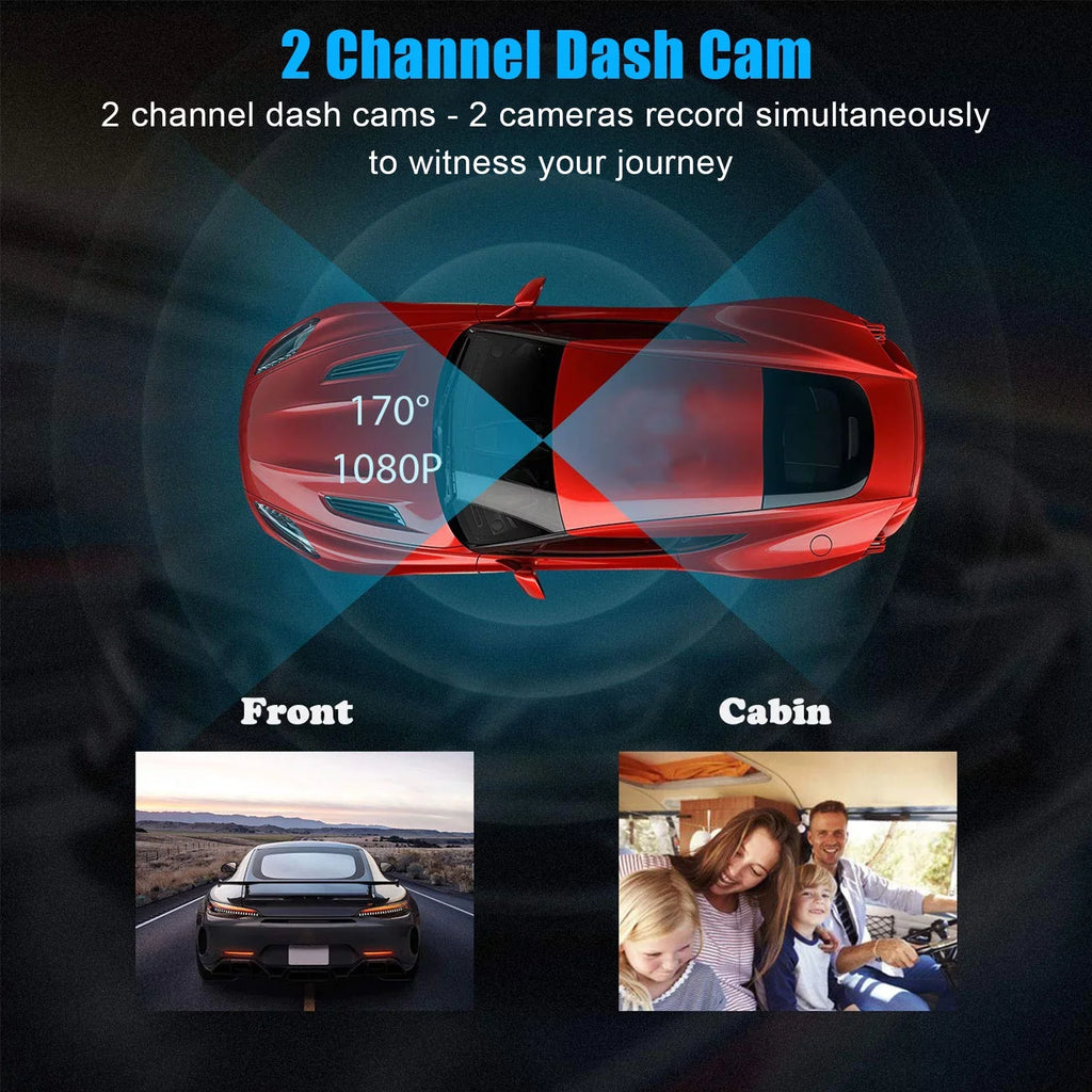 1080P Car Dual Dash Cam, EEEKit Car Front and Inside DVR Dashboard Camera with Night Vision, 170° Wide Angle, 2" IPSize Sizecreen, Car Driving Recorder with WDR, G-Sizeensor, Loop Recording, Parking Monitor