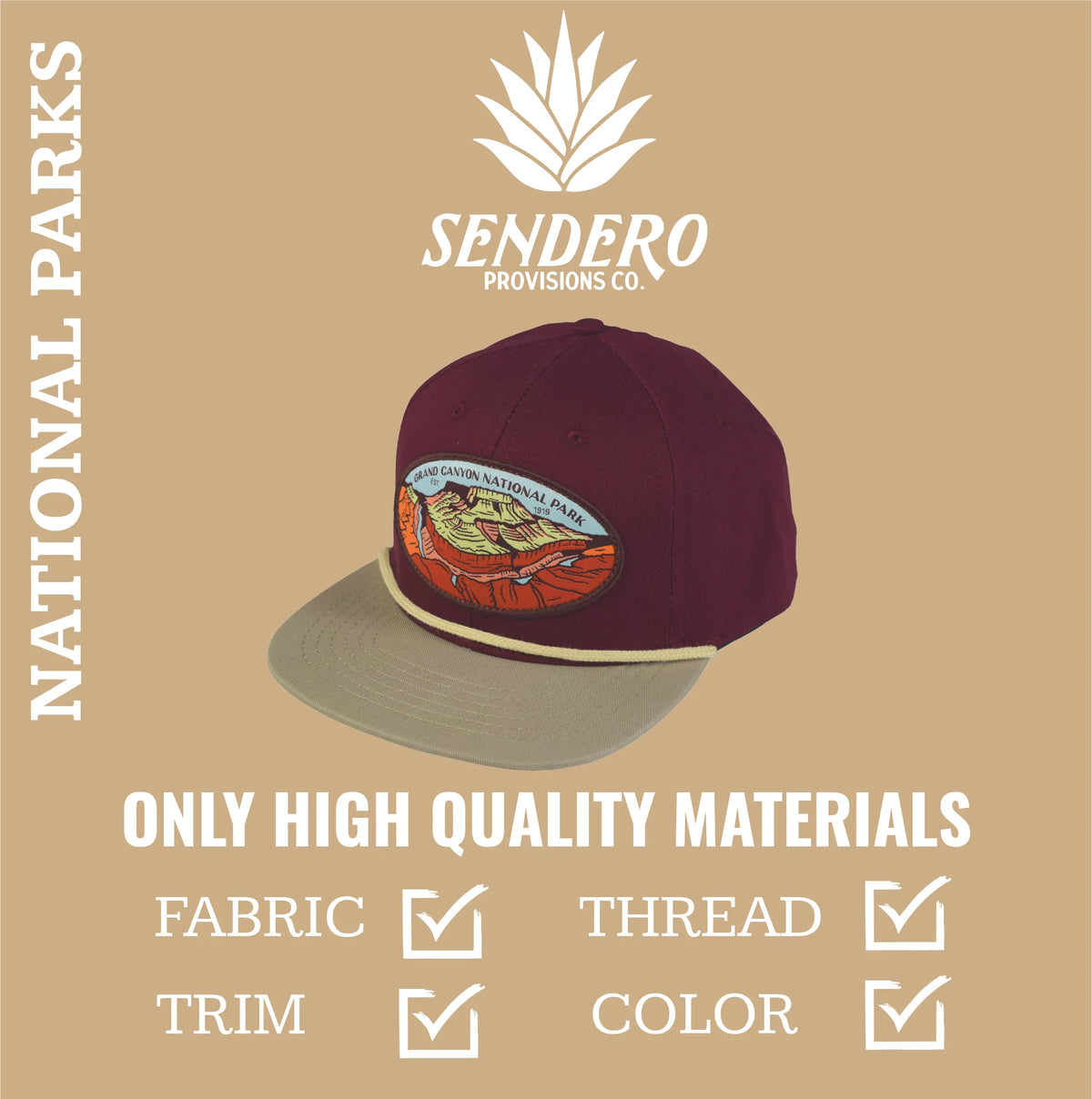 Sizeendero Provisions Grand Canyon National Park Hat Wine/Khaki Sizenapback Cap