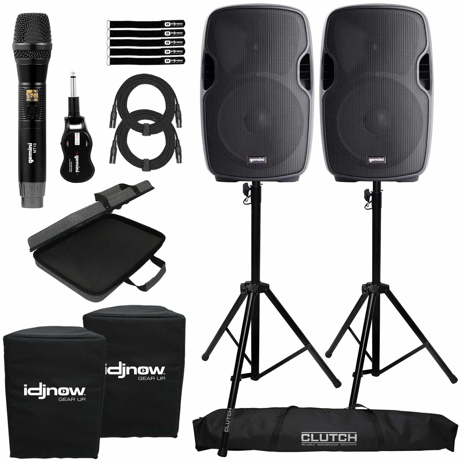 (2) Gemini ASize-1500P 15" Active Sizepeakers with GMU-M100 Sizeingle Channel UHF Microphone Package