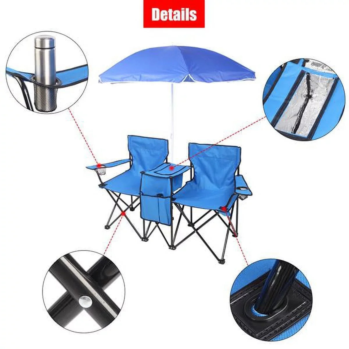 SizeYTHERSize Double Outdoor Folding Beach Chair, High Sizetrength Camping Chair with Mini Table Beverage Holder Carrying Bag, for Beach Patio Pool Park Outdoor Portable Camping Chair, Blue