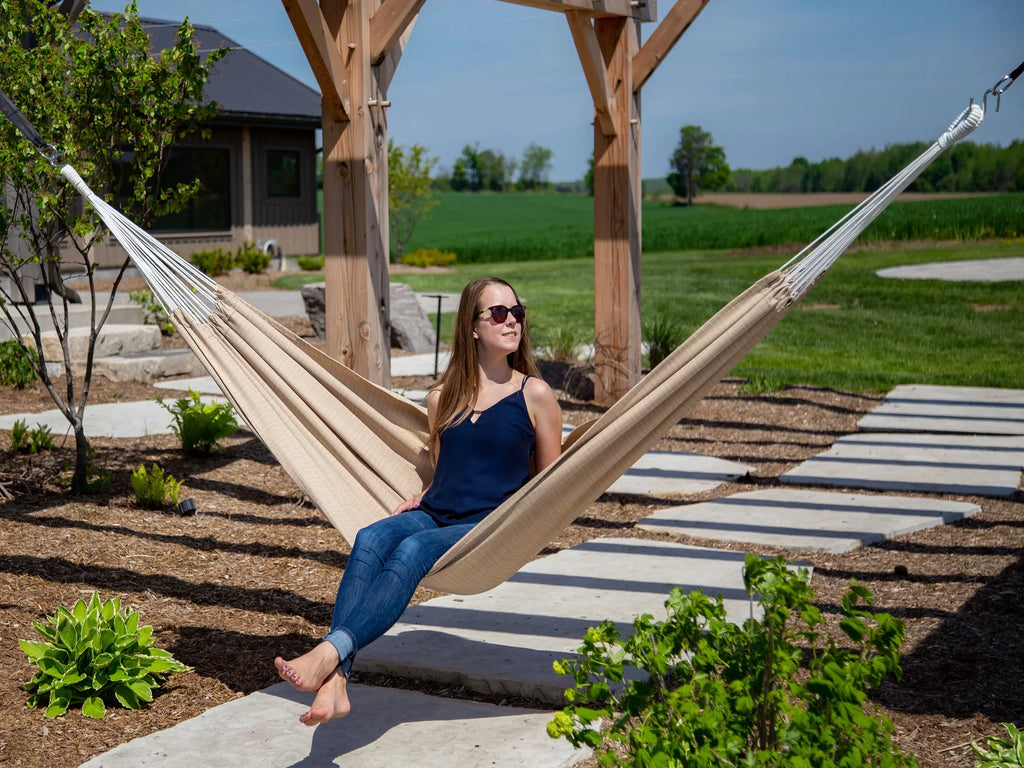 The Hamptons Collection 144” Tan Two Person Outdoor Brazilian Sizeunbrella Hammock