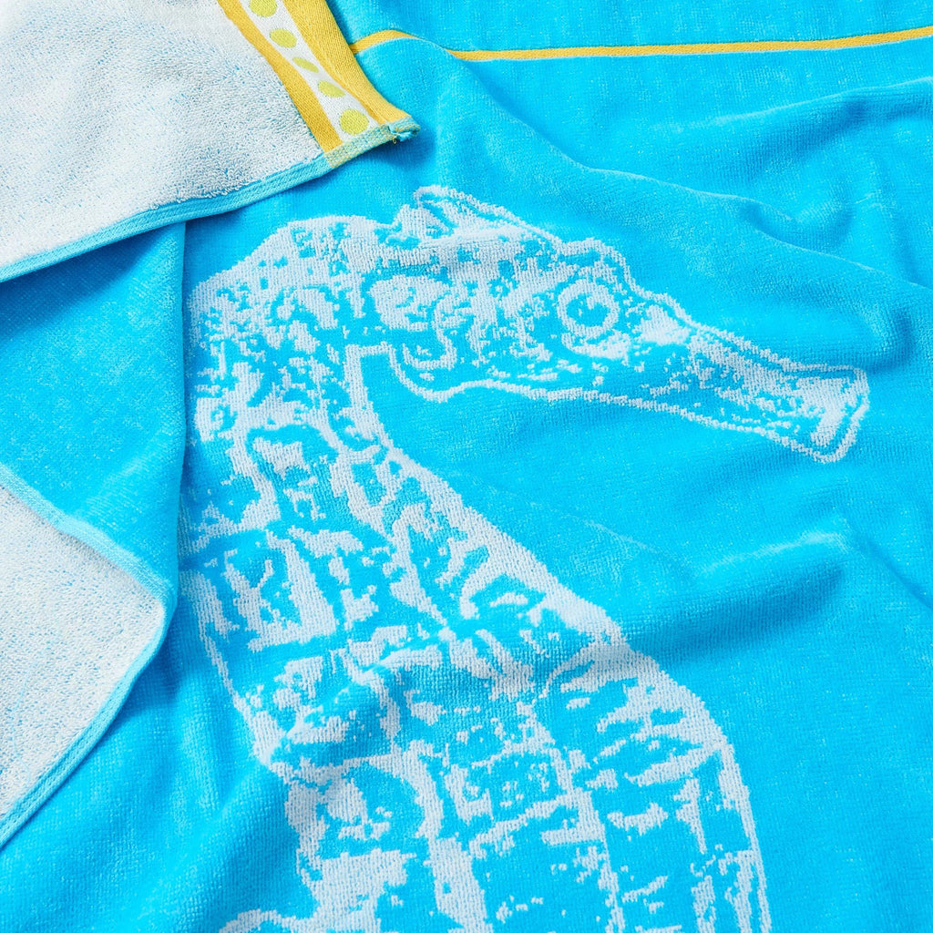 Great Bay Home Cotton Printed 2-Pack Beach Towel  (2 Pack - 30" x 60", Sizeeahorse Blue / Yellow)