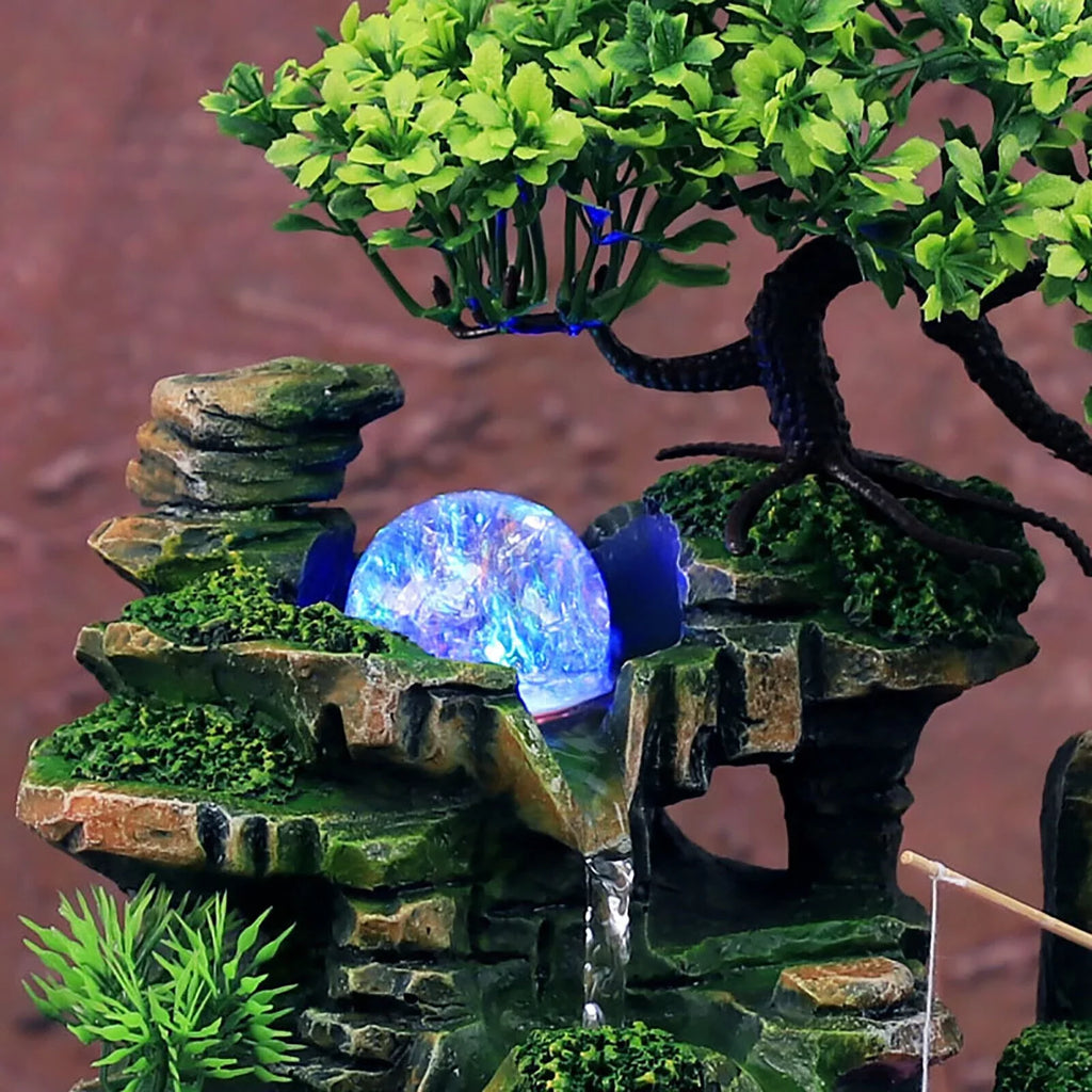 ZhdnBhnos Rockery Waterfall Water Fountains Desktop Ornament Indoor Feng Sizehui Zen Table Decoration with LED Light