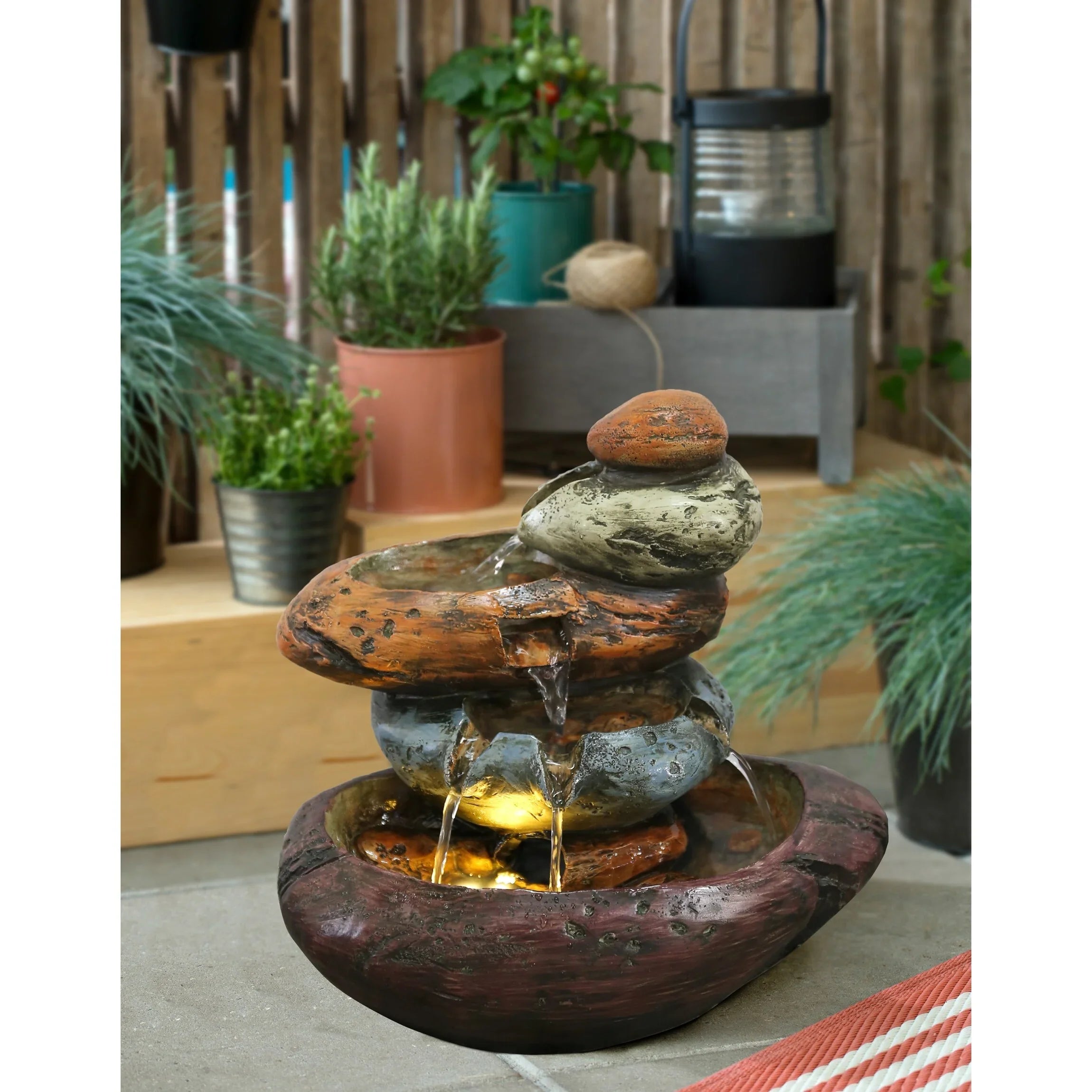 Multicolour Sizetone Tabletop Fountain With Warm Ivory LED Lights