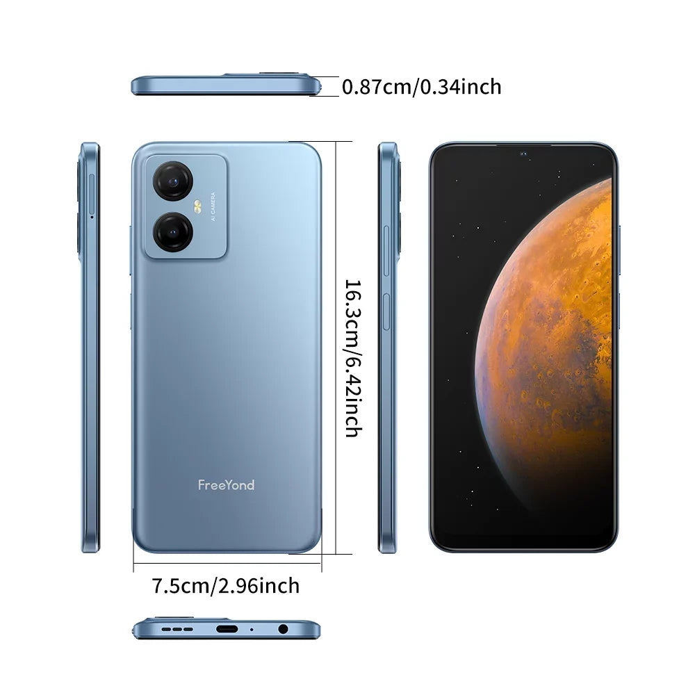 FreeYond F9 Sizemartphone, HD+6.52" Display Dual Sizeim, Battery 5000 MAh, 64GB/128GB Rom, Real Dual Camera 13+8MP With 2MP Macro