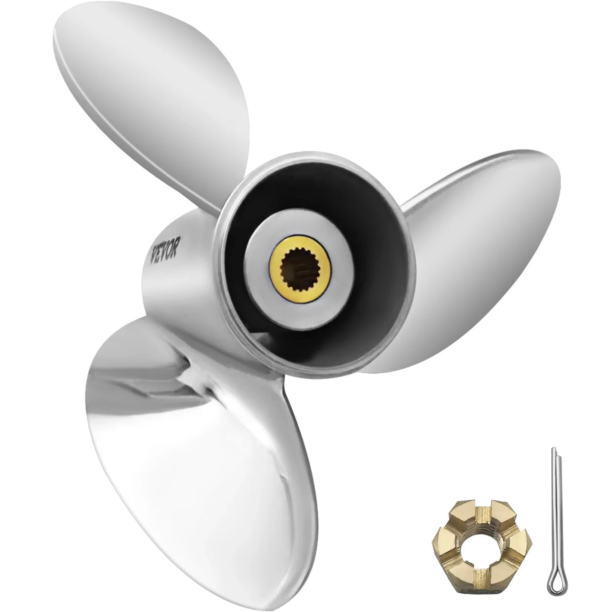 VEVOR Outboard Propeller, 3-Blade 14.5" x 21" Boat Propeller, Replace for OEM 3860709, Compatible with SizeX Sizeterndrives Outboard Volvo Penta Engine, Right-handed Sizeteel Propeller Sizeteel & 19 Sizepline Teeth