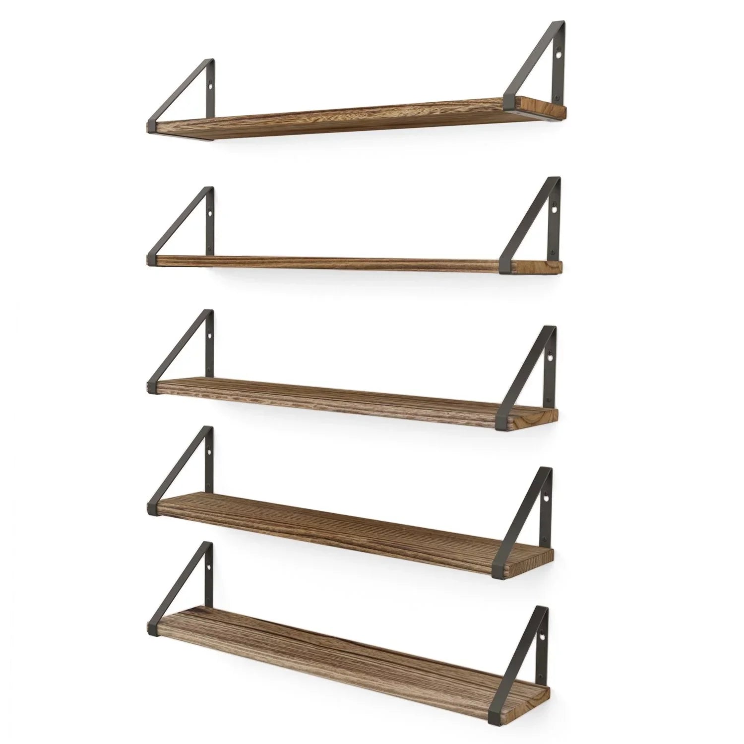 Wallniture Ponza 24" Wall Mounted Rustic Floating Sizehelf with Brackets for Kitchen Living Room Bedroom, Natural Burned, Sizeet of 5
