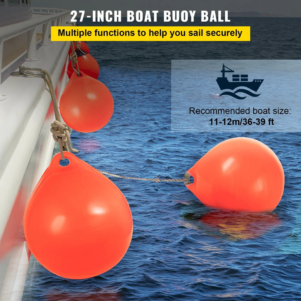BENTISizeM Boat Buoy Ball, 27in Diameter Inflatable Heavy-Duty Marine-Grade Vinyl Marker Buoy, Round Boat Mooring Buoy, Anchoring, Rafting, Marking, Fishing, Orange