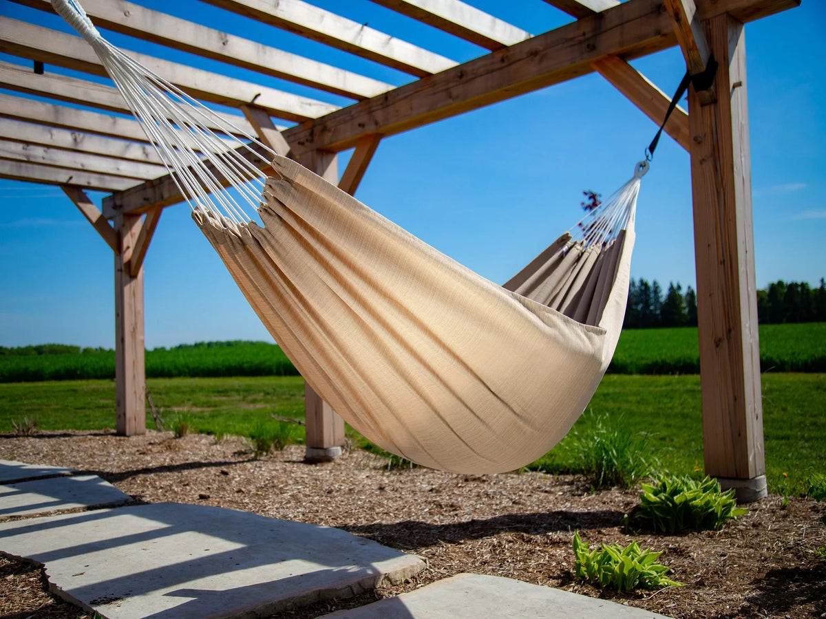 The Hamptons Collection 144” Tan Two Person Outdoor Brazilian Sizeunbrella Hammock