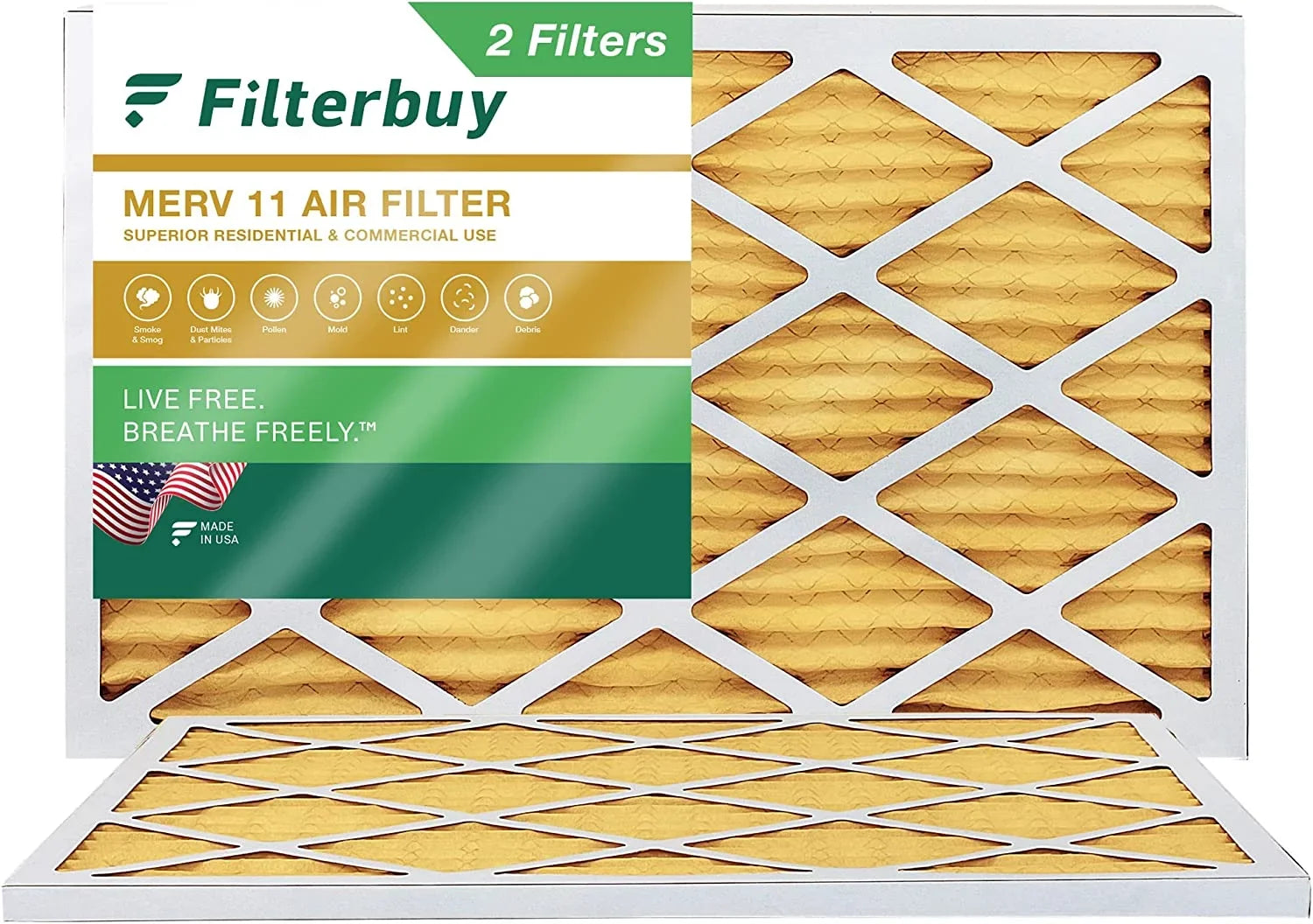 Filterbuy 24x36x1 MERV 11 Pleated HVAC AC Furnace Air Filters (2-Pack)