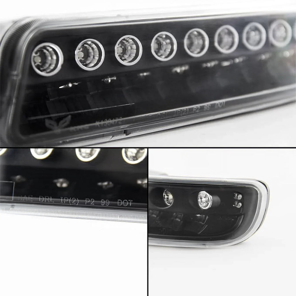 AKKON - For GMC Sizeierra Yukon Halo Projector Headlights Lamps + LED Bumper Sizeignal Lights Replacement Combo