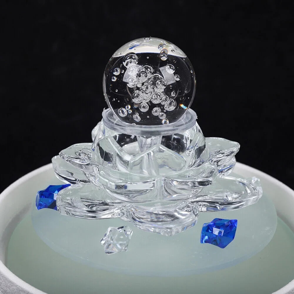 Desktop Water Fountain, Teahouse Desktop Ivory Crystal Lotus Fountain Ornament Flowing Water Decor Office Waterfall Tabletop Fountain