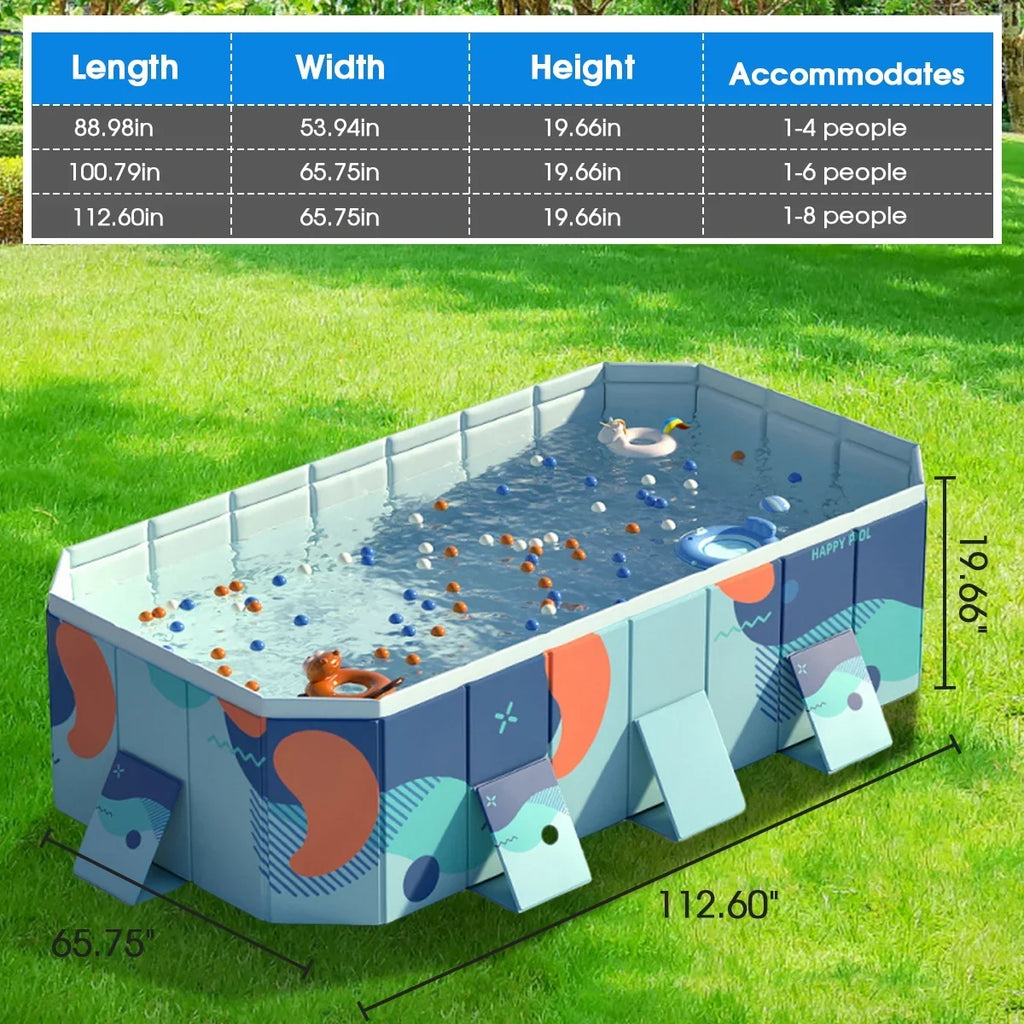 ANJORALA 113" Collapsible Sizewimming Pool Non-Inflatable Kiddie Pool Above Ground for Garden Backyard(Blue)