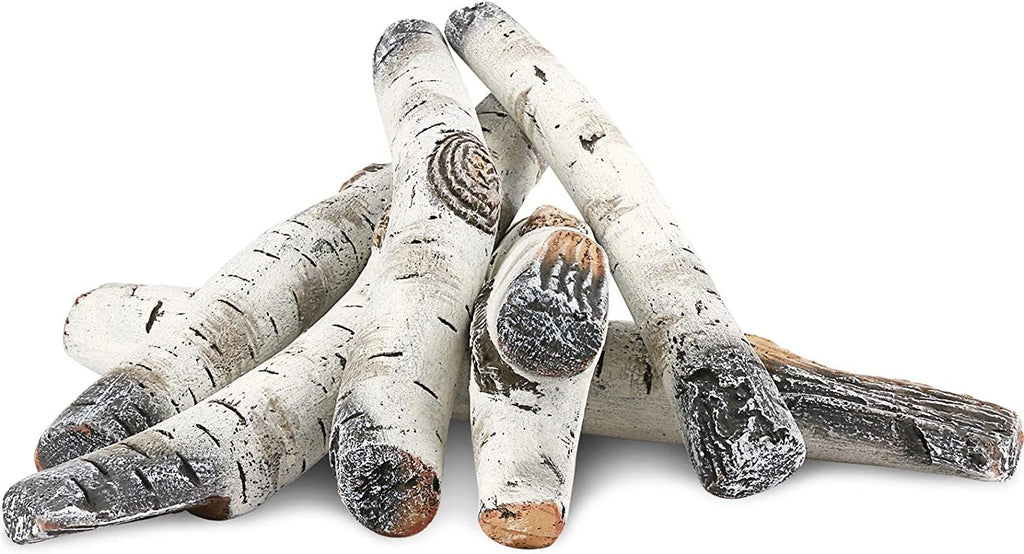 Hisencn Gas Fireplace Logs, 6 Pcs Ivory Birch Ceramic Gas Logs for Gas Fireplace, Indoor Electric Gas Inserts, Propane, Vented, Gel, Ethanol, Indoor or Outdoor Fireplaces, Fireplace Decor