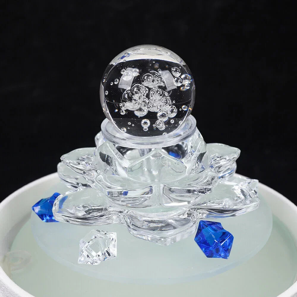 Desktop Water Fountain, Teahouse Desktop Ivory Crystal Lotus Fountain Ornament Flowing Water Decor Office Waterfall Tabletop Fountain