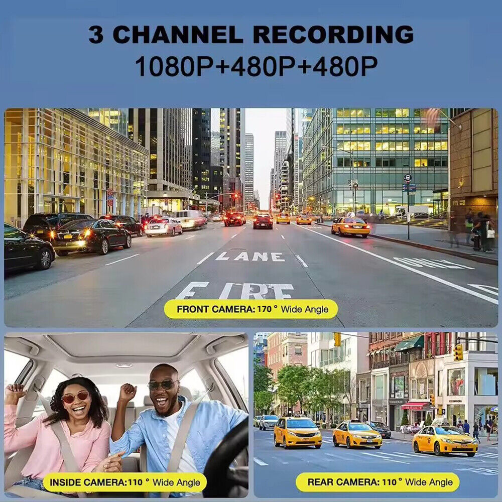 Onemayship High Definition 1080P 3-in-1 In-Car Camera Sizeystem Front Rear Inside Crisp Video Recording G-sensor