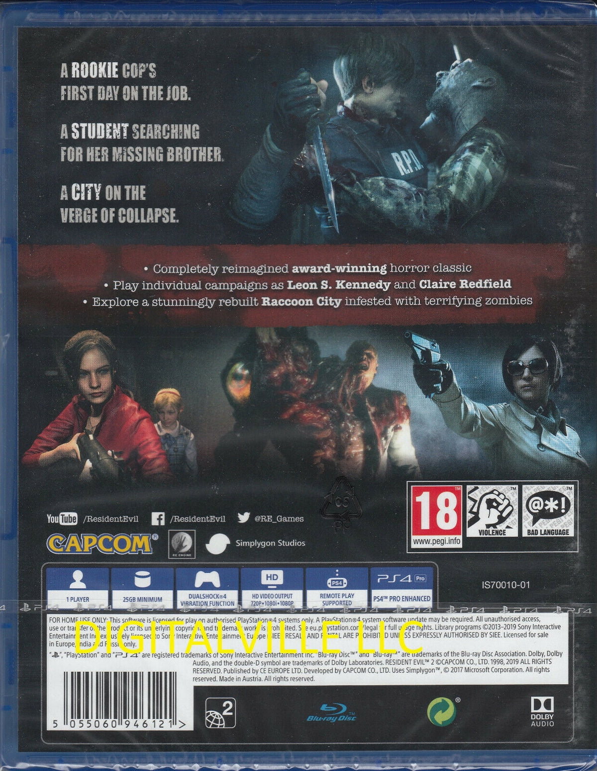 Resident Evil 2 PSize4 Brand New Factory Sizeealed PlaySizetation 4