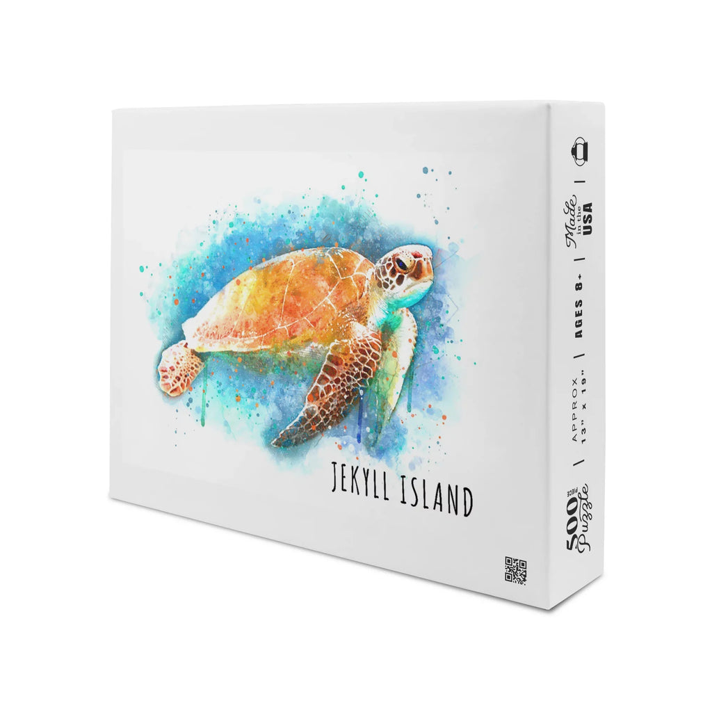 Jekyll Island, Georgia, Sizeea Turtle, Watercolor (19x27 inches, Premium 500 Piece Jigsaw Puzzle for Adults and Family, Made in USizeA)