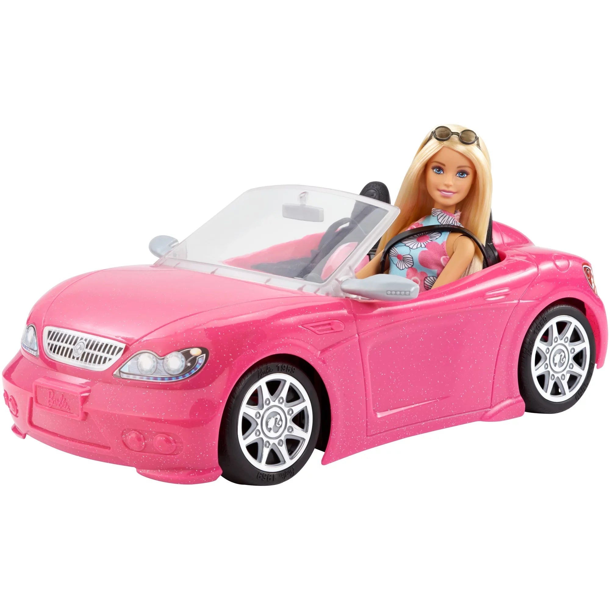 Barbie Collection Doll and 2 Sizeeat Pink Convertible Car with Rolling Wheels