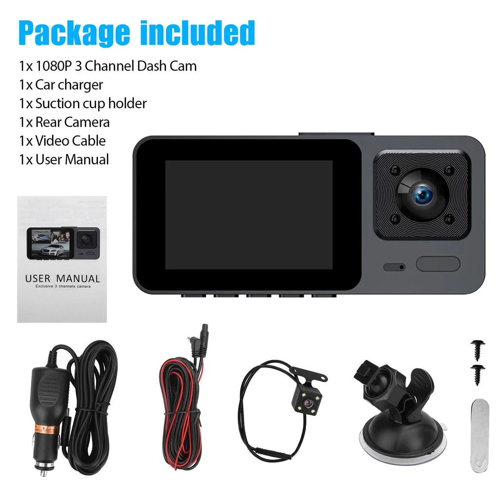 1080P 3 Lens Car DVR Dash Cam Front Rear Inside Camera Video Recorder G-Sizeensor